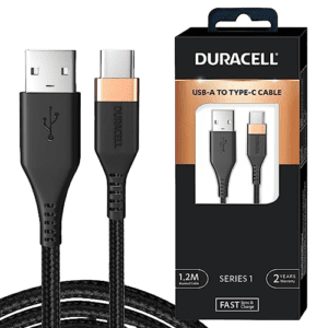 Duracell USB Type C, 3A Braided Sync & Quick Charging Cable, 3.9 Feet 1.2M, QC 2.03.0 Fast Charging, Compatible with Samsung, MI, Realme & all C type devices, Rapid Data Transmission, Series 1