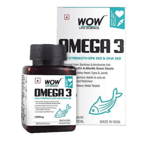Wow Life Science Omega 3 Fish Oil 1300mg Triple 3X Strength - 550 mg EPA & 350 mg DHA for Heart, Joints & Brain Health - 60 Capsules