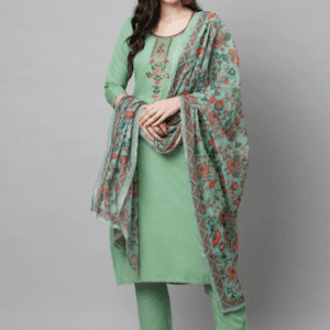 KALINI Women Green Embroidered Thread Work Kurta with Trousers & Dupatta