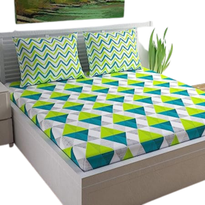 Divine Casa Cotton Geometric Print Mix N Match Bedsheet for Double Bed Lime, Teal and Off White