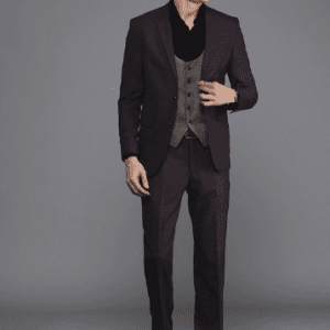 Louis Philippe Men Burgundy Self Design Slim Fit Single-Breasted Formal Suit