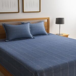 Saral Home Blue Striped 500TC Bed Covers with Two Pillow Covers