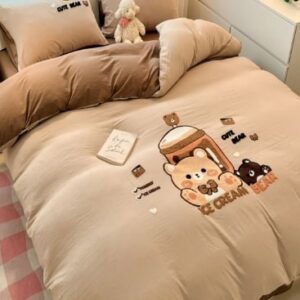 JC HOME Brown & White Geometric Polycotton 4 Piece Double Extra Large Regular Bedding Set