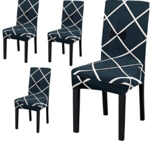 WEAVERS VILLA Navy Blue & White 4 Pieces Printed Chair Covers