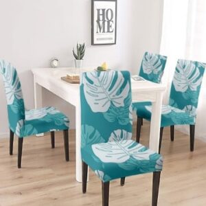 Cortina Sea Green & White 4 Pieces Printed Super Stretchable Chair Covers