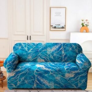 Cortina Teal Blue & Yellow Abstract Printed 2 Seater Sofa Cover