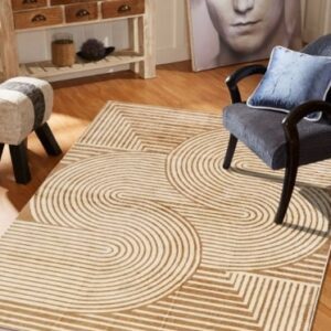 MODEFE Brown & White Abstract Shaggy Anti-Skid Carpet
