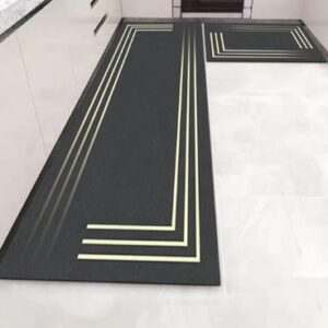HomeCloud Black & Cream 2 Pieces Geometric Anti Skid Kitchen Mats