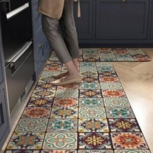 Deoxys Turquoise Blue & Rust 2 Pieces Rubber Kitchen Mats