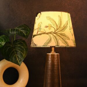 Green Girgit Green & White Floral Printed Frustum Shape Copper Base Table Lamp