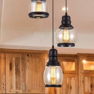 Homesake Set Of 3 Cluster Bell Shaped Pendant Light With Amber Glass Jar