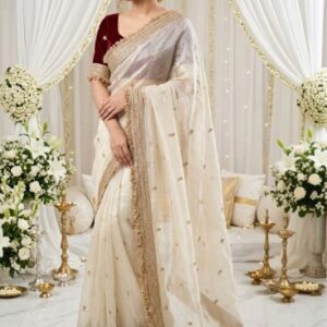 HERE&NOW Satin Heavy Work Saree