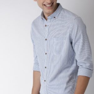 Mast & Harbour Men Blue & White Slim Fit Striped Casual Shirt