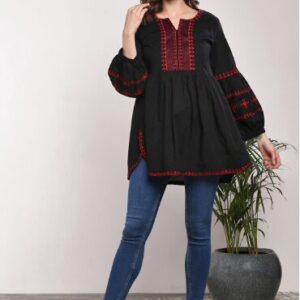Sangria Black & Red Embroidered Tunic