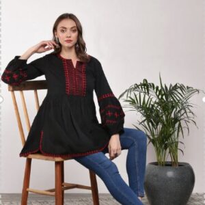 Sangria Black & Red Embroidered Tunic