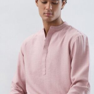 HERE&NOW Band Collar Roll-Up Sleeves Straight Kurta