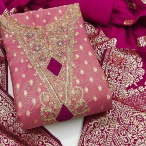 KALINI Pink Simmer Silk Jacquard With Embroidery Work Unstitched Dress Material