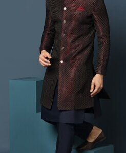 KISAH Mens Woven Design Kurta Indowestern Sherwani Trouser Set