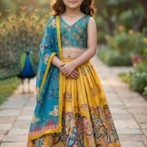 KALINI Girls Printed Foil Print Ready to Wear Lehenga & Blouse With Dupatta