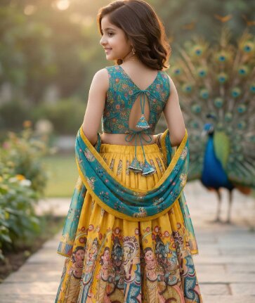 KALINI Girls Printed Foil Print Ready to Wear Lehenga & Blouse With Dupatta